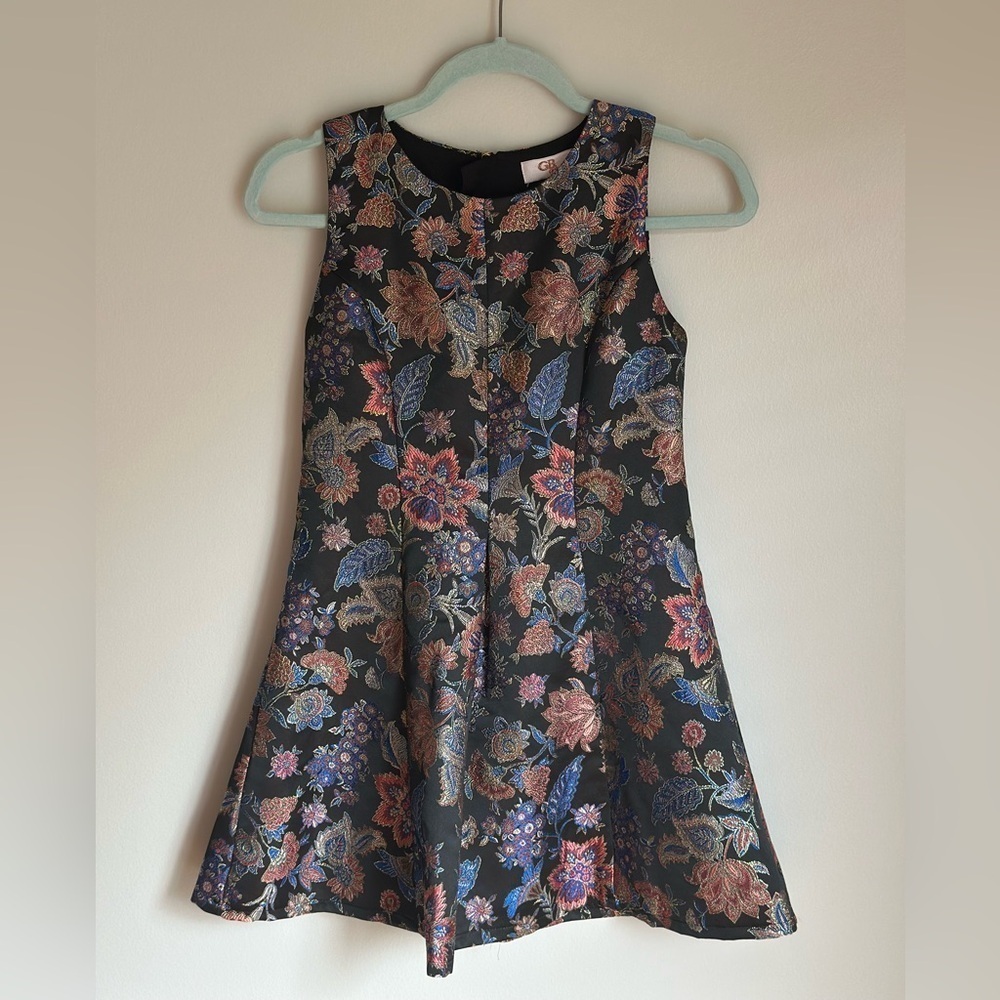 GB Girls Oriental Floral Satin Formal Dress Size 10 Black Multi Zipper Back